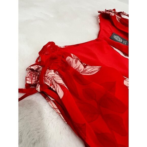 New Vince Camuto Size 6 Floral Print Tie Shoulder Chiffon Dress Red - Picture 9 of 15
